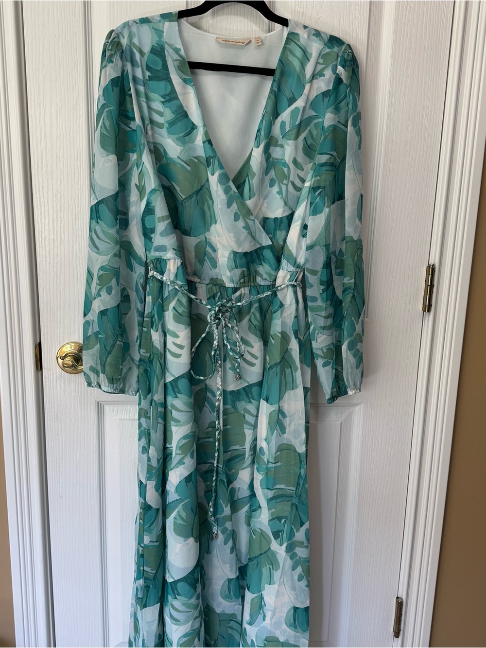 Soft Surroundings Green Leaf Print Maxi Dress